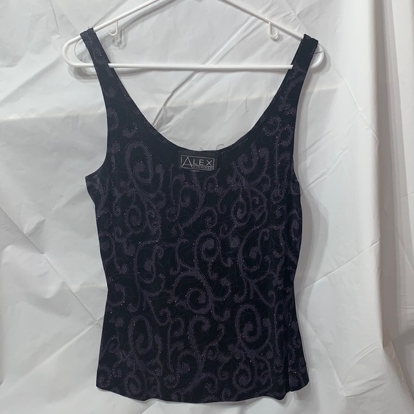 ALEX Evenings Black and Purple Sparkly Cami Tank Top Size L - Picture 1 of 4